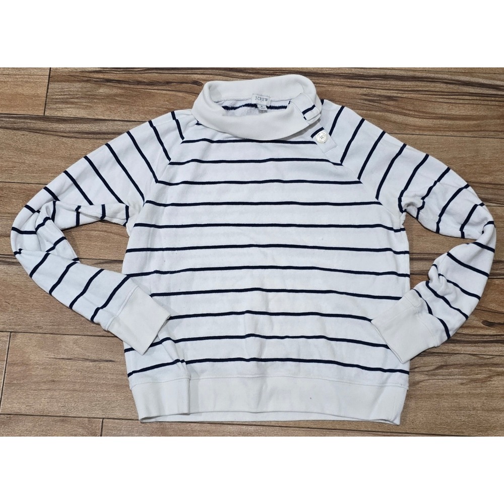 J.‎ Crew Striped Turtleneck Sweatshirt Women's Size Small White Navy Casual